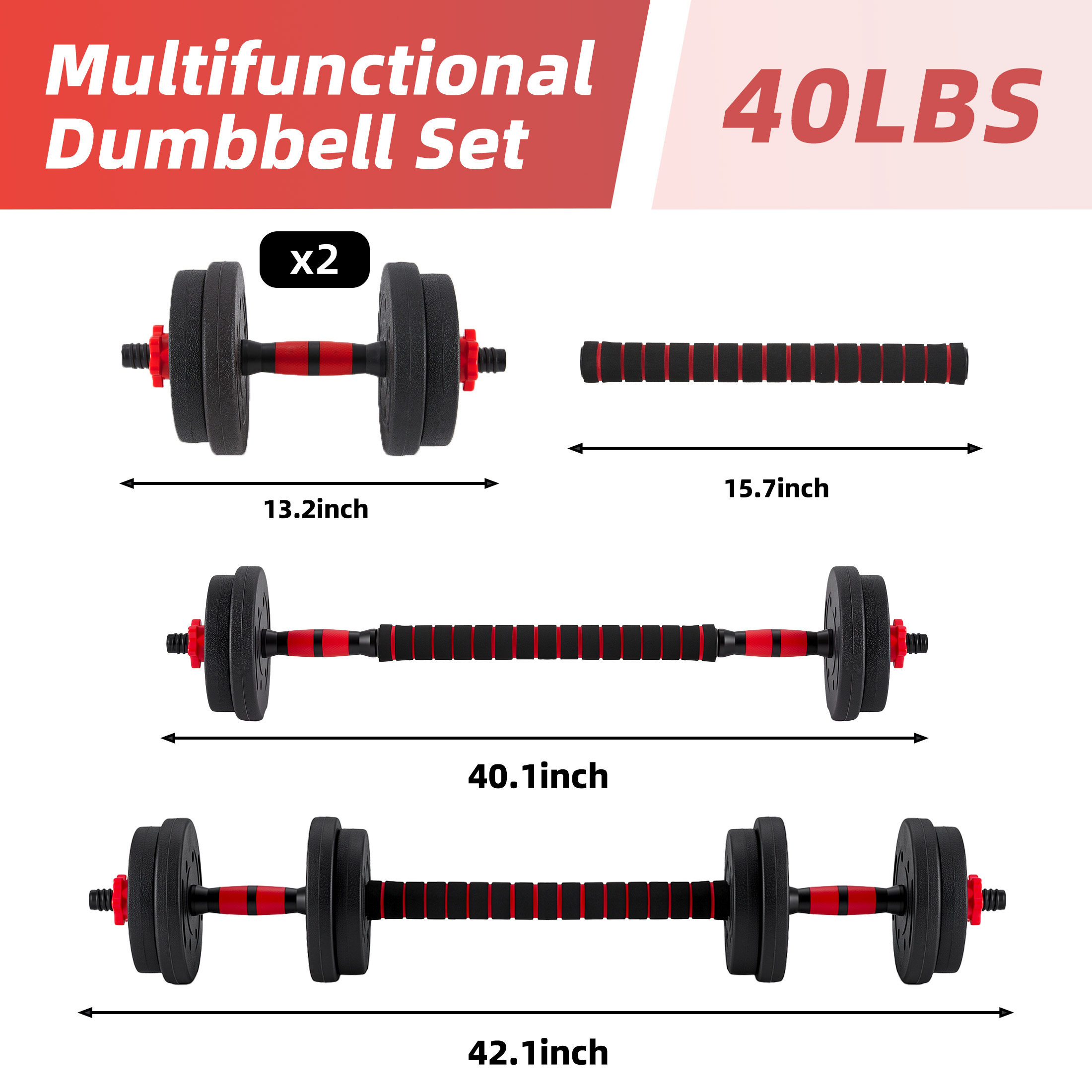 Adjustable Dumbbell Set, 20-40-60 Pounds, 5-in-1 Weight Combination photo 4