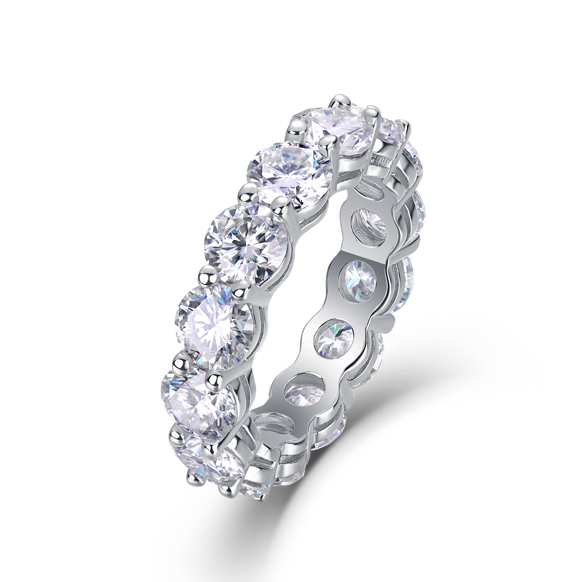 S925 Silver 3.5g Platinum Plated Moissanite Eternity Ring, 5.0mm 13pcs D VVS1 Band, GRA Certified US 5-9 photo 5