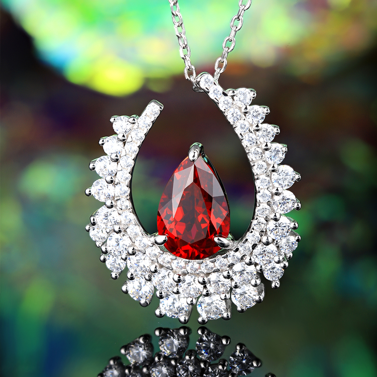 S925 Silver 4g Lab-Created Gemstone Necklace, 10.5x7mm Teardrop, 4 Colors, 40&5cm photo 5
