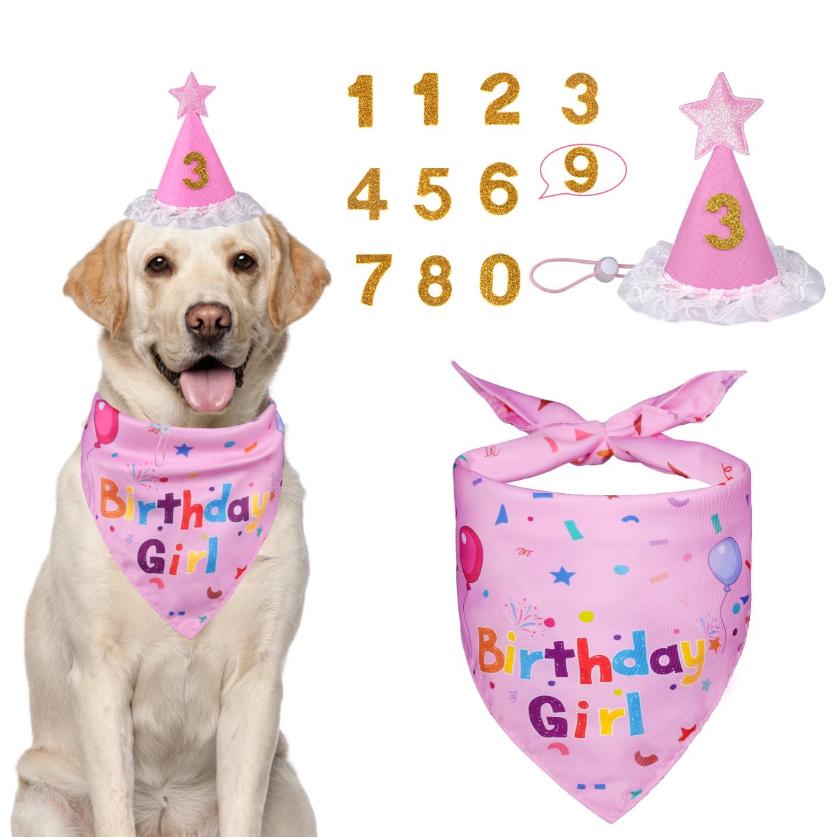 Dog Birthday Party Supplies,Dog Birthday Bandana,Dog Birthday Hat  Dog Birthday Decorations,Dog Boy Girl Birthday Party Hat With Numbers For Large Medium Small Dogs Pet,Soft,Breathable photo 8