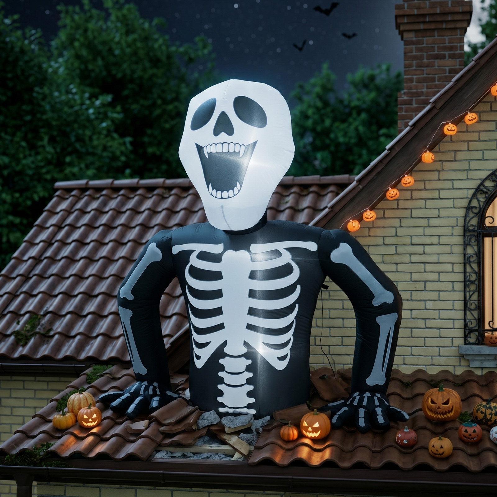 6ft Half-Skull Inflatable Decoration With 3 LED Lights,Black And White,1000mA,12V US Standard photo 8