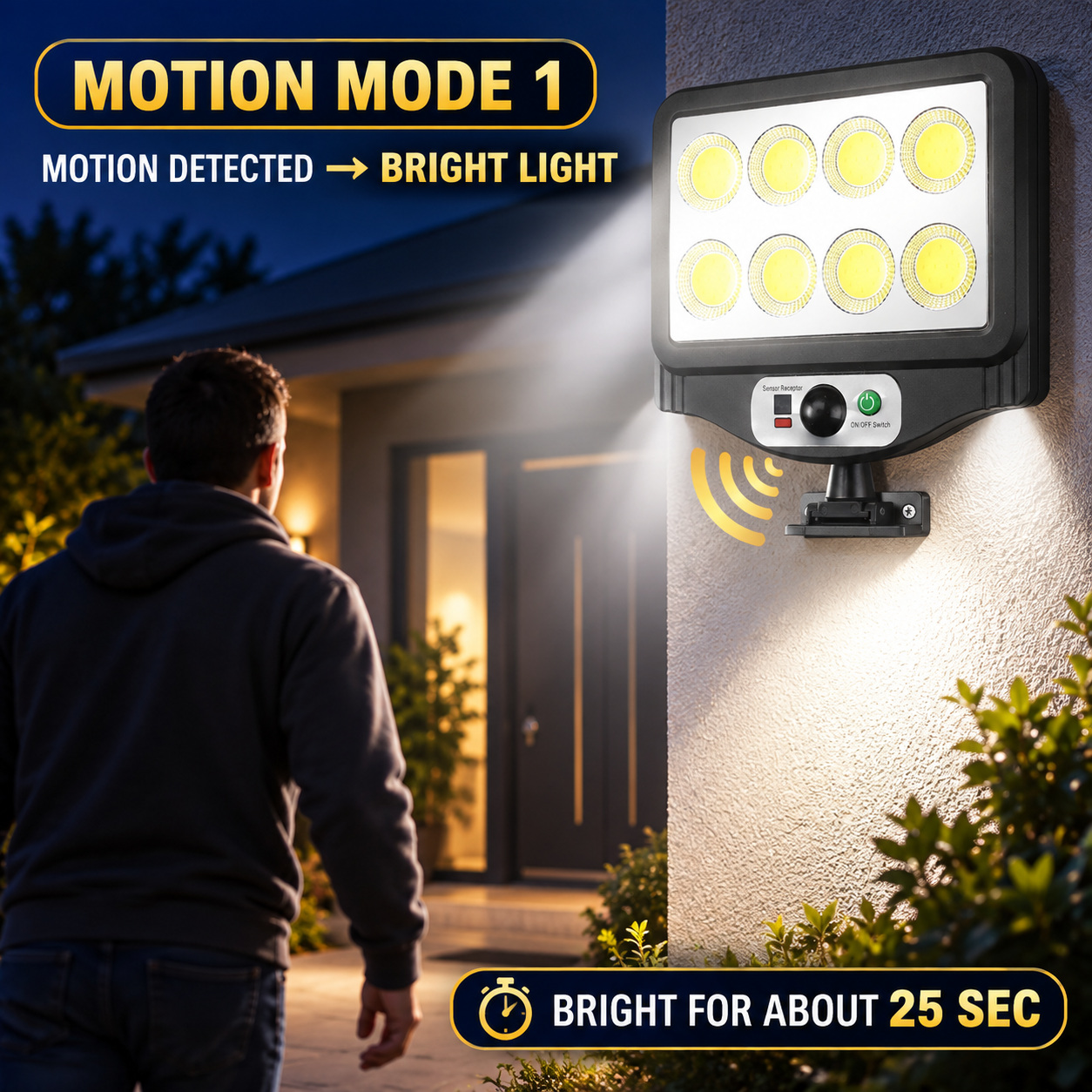 Solar Powered Rechargeable Motion Sensor COB LED Work Light 1500mAh For Auto W781 8 Street photo 2