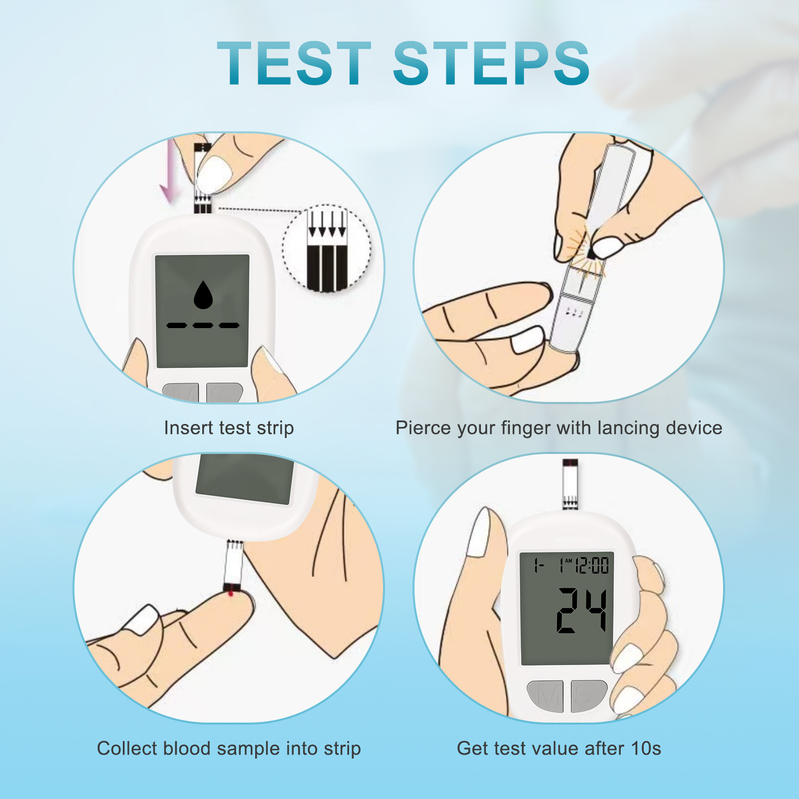 Portable Blood Glucose Meter Kit - Auto Coding, Fast 10s Results, Includes 50 Test Strips & 50 Lancets photo 3