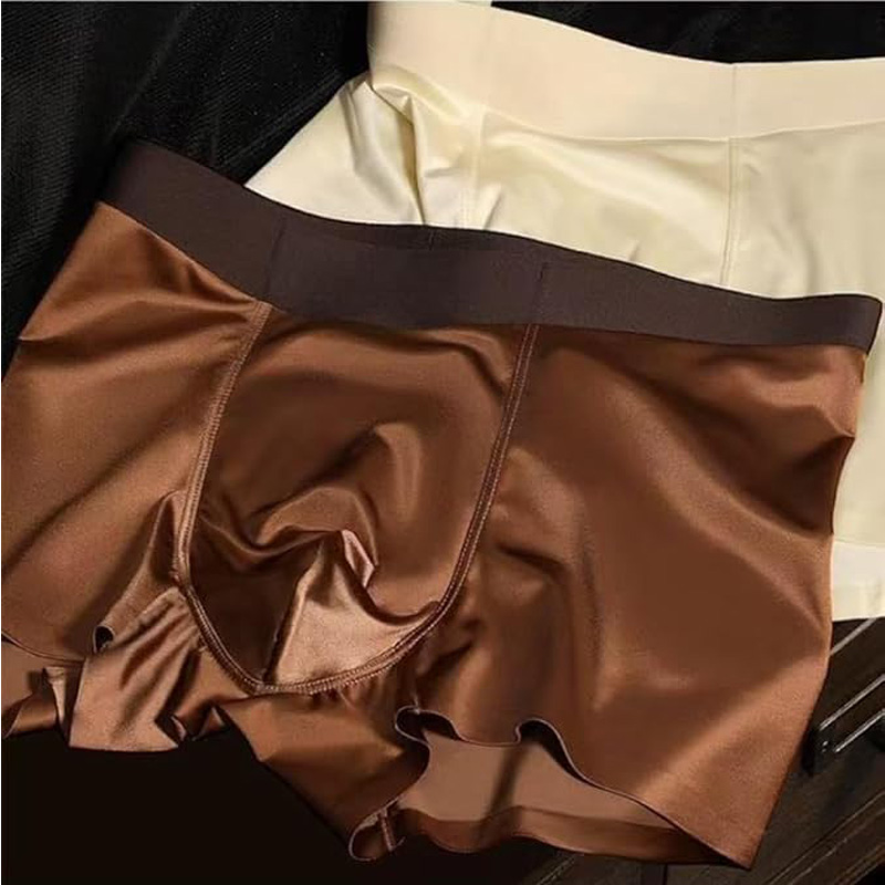 3pcs Satin Silk Boxer Briefs Mid Waist Underpants,Men's Light Luxury Satin Ice Silk Fashion Breathable Boxer Briefs, Silky Sexy Mens Underwear photo 6