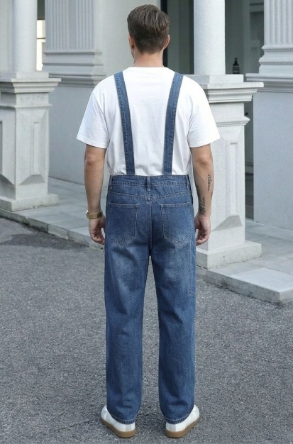 Mens Blue Jean Overalls Relaxed Fit Denim Bib Dungarees Casual Vintage Workwear US Warehouse Stock photo 4