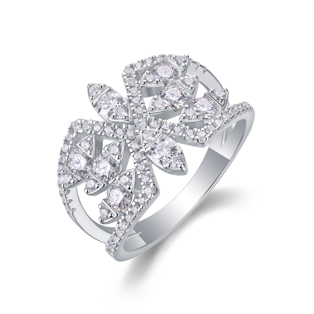 S925 Silver 3.8g Platinum Plated Moissanite Ring, 14.3mm Floral Cluster, D VVS1 GRA Certified US 5-9 photo 1