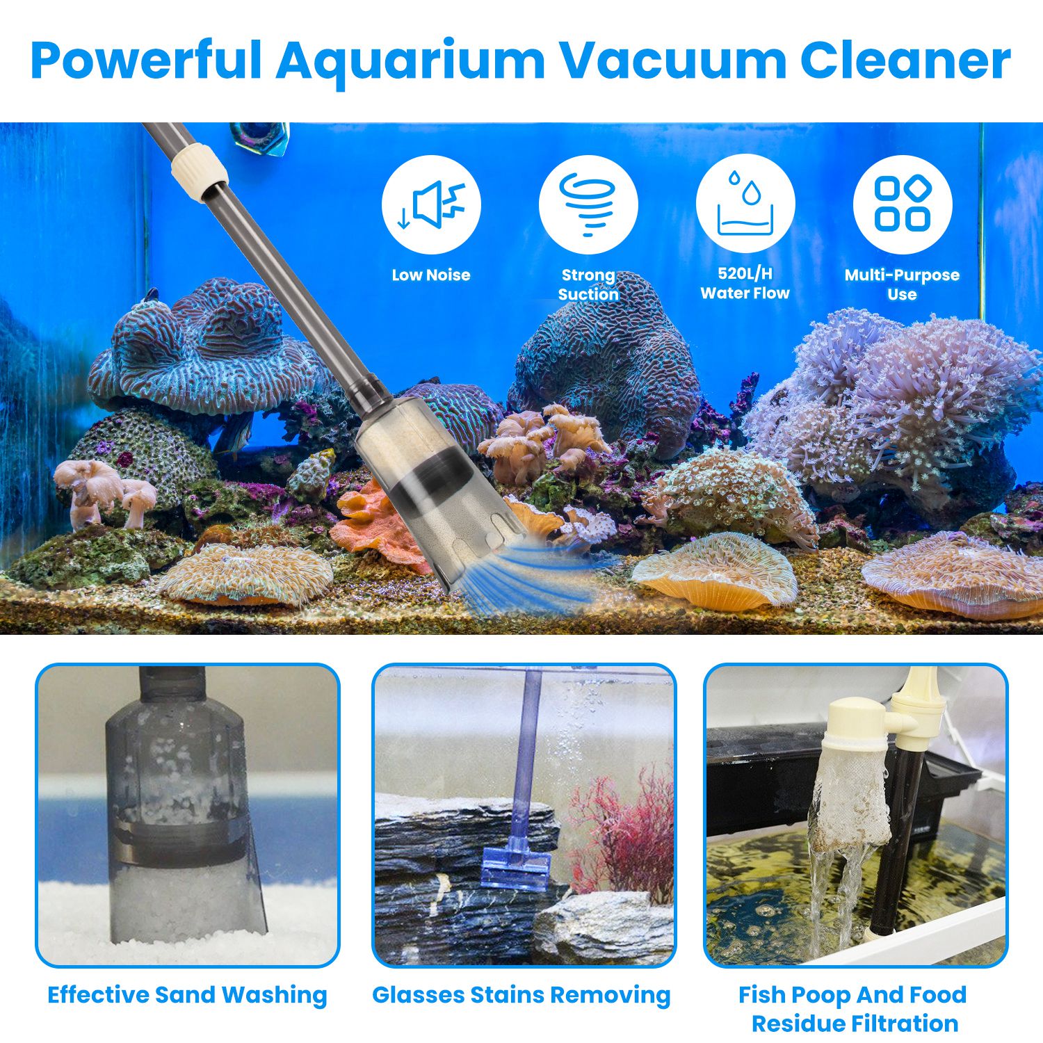 1 Set Multifunctional Electric Aquarium Gravel Cleaner Kit Length Adjustable Automatic Fish Tank Vacuum Cleaner Change Water Wash Sand Filter Dirt Removal photo 6