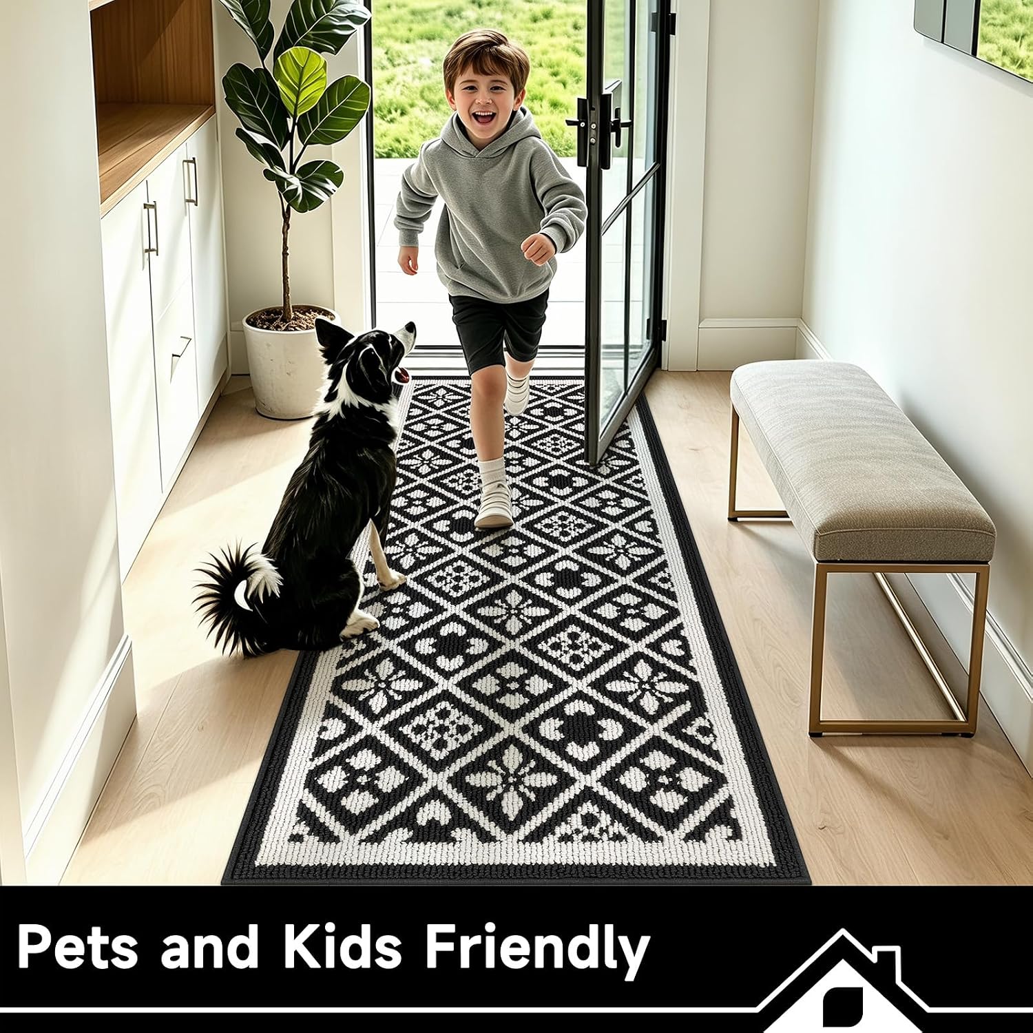 Black Laundry Room Runner Rug 2x6 Ft, Non Slip Washable Floor Mat With Rubber Backing For Kitchen, Hallway, Entryway And Garage photo 4