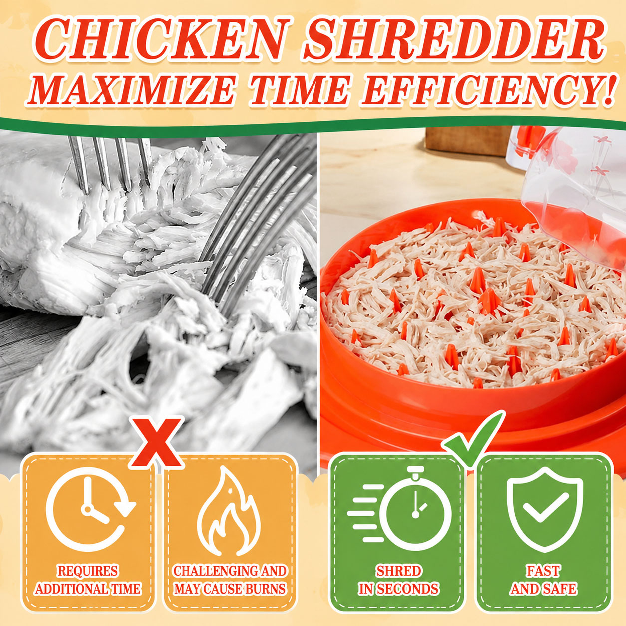 Chicken Shredder Tool Plastic Manual Twist Anti-Slip Handheld Meat Shredder For Kitchen Home BBQ Salad Pulled Pork Chicken Beef Cooking Meal Prep Sandwich Taco Burrito Restaurant Party Catering photo 4