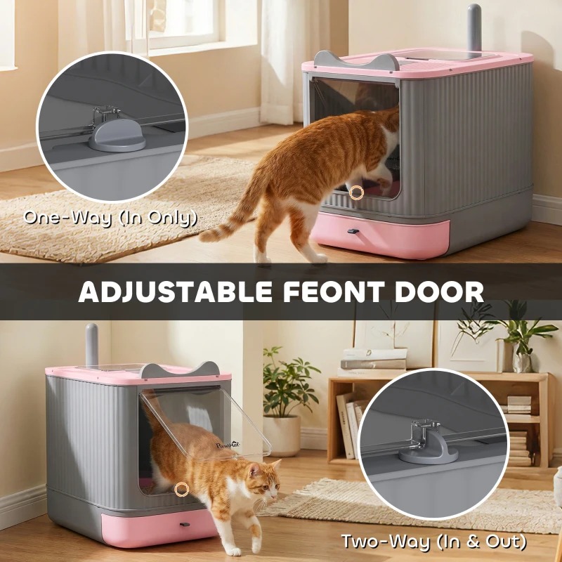 Cat Litter Box With Lid, Enclosed Litter Box For Medium Cats, Front-Entry And Top-Exit, Scoop, Deodorizer Bag, Pink photo 6