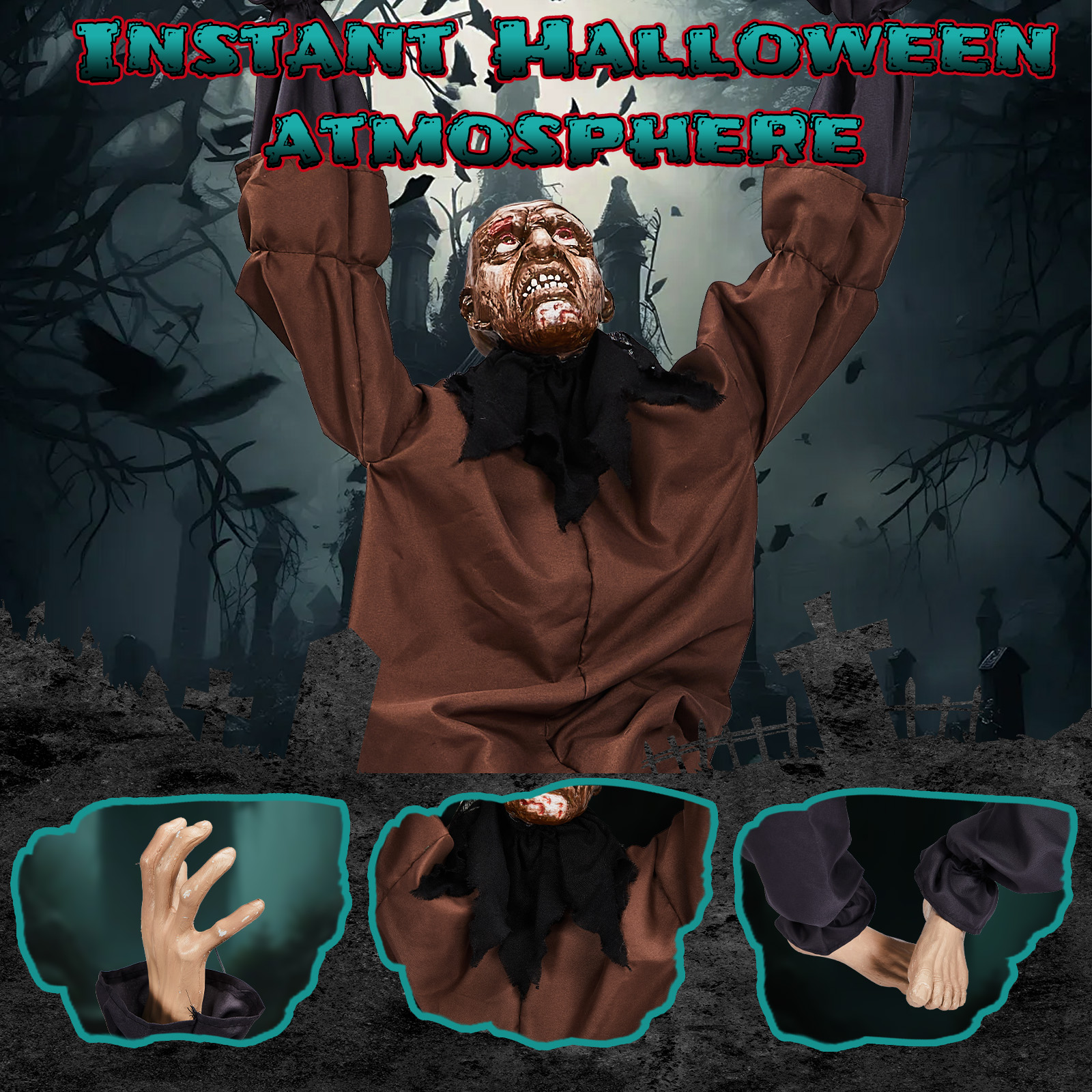 5ft Halloween Wall-Climbing Ghost Decoration With Sound-Activated Moving Legs,Roaring & Laughing Sound Effects,Battery Operated Batteries Not Included,Hanging Spooky Decor photo 6