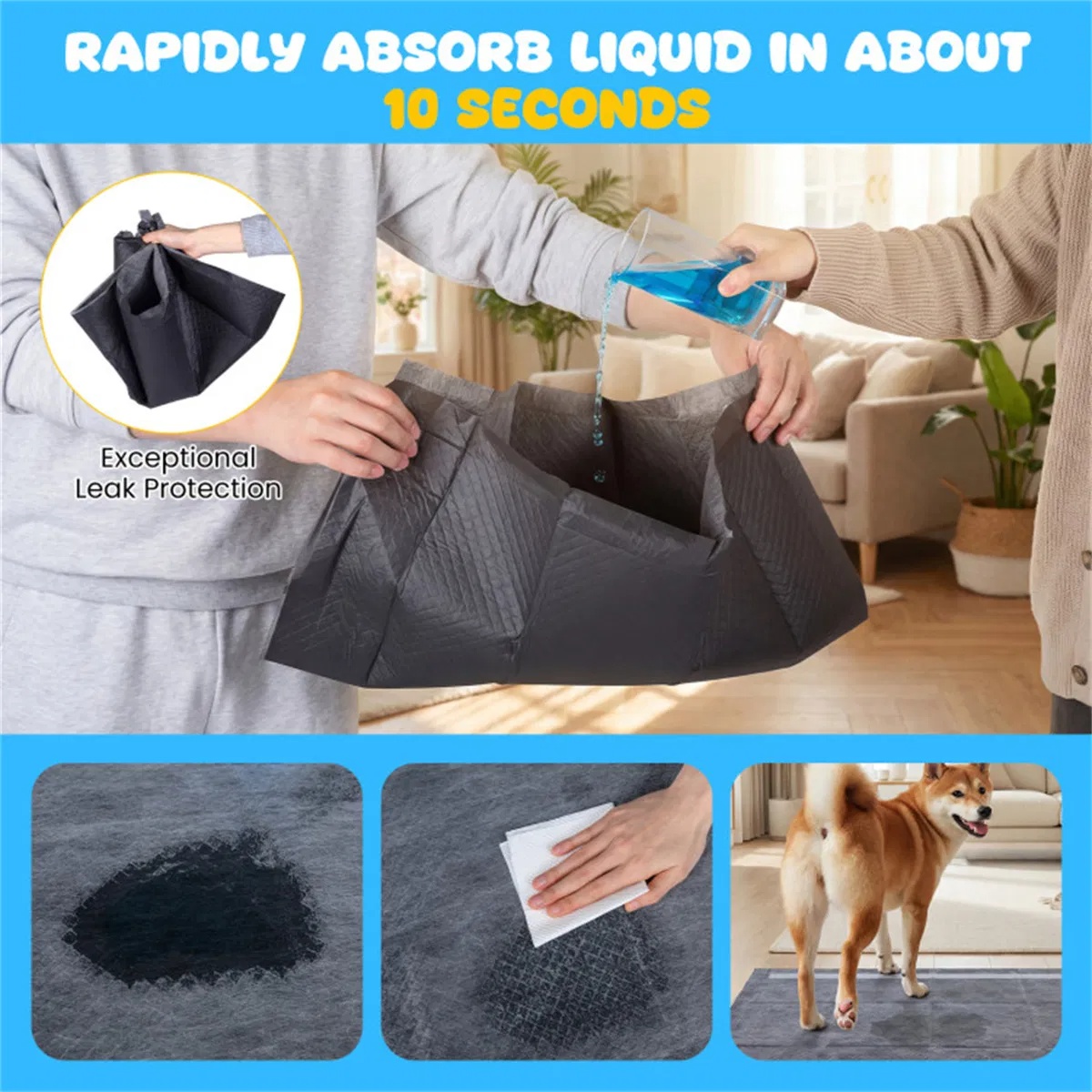 150 Pack Charcoal Dog Pee Pads 24  24, 6 Layer Ultra Absorbent Pet Training Pads With Odor Control photo 7