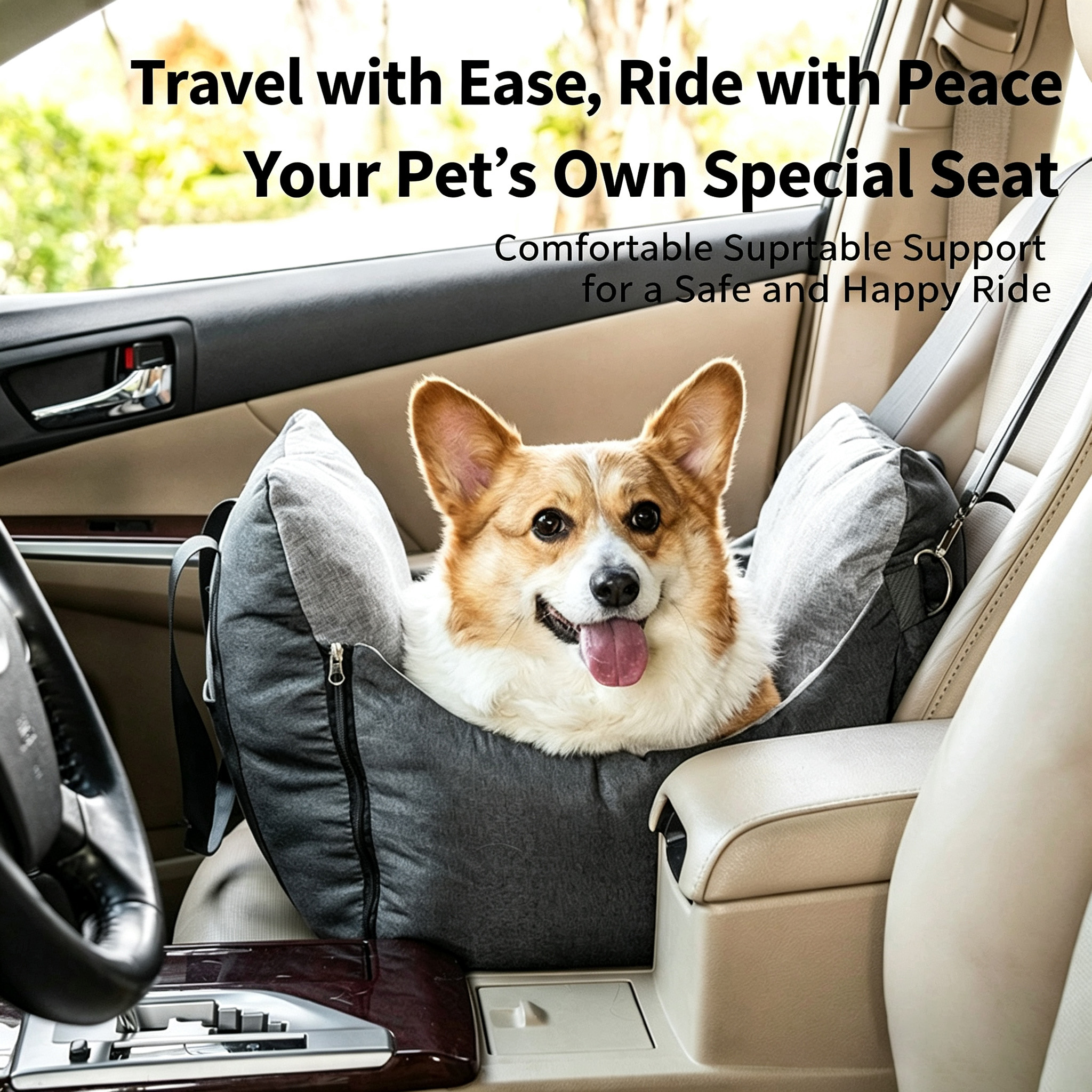 Dog Car Seat Portable Travel Pet Car Bed Safety Carrier Anti Escape Dog Booster Seat For Small Medium Dogs Cats Washable Soft Pet Car Seat With Storage Pocket & Safety Leash photo 8