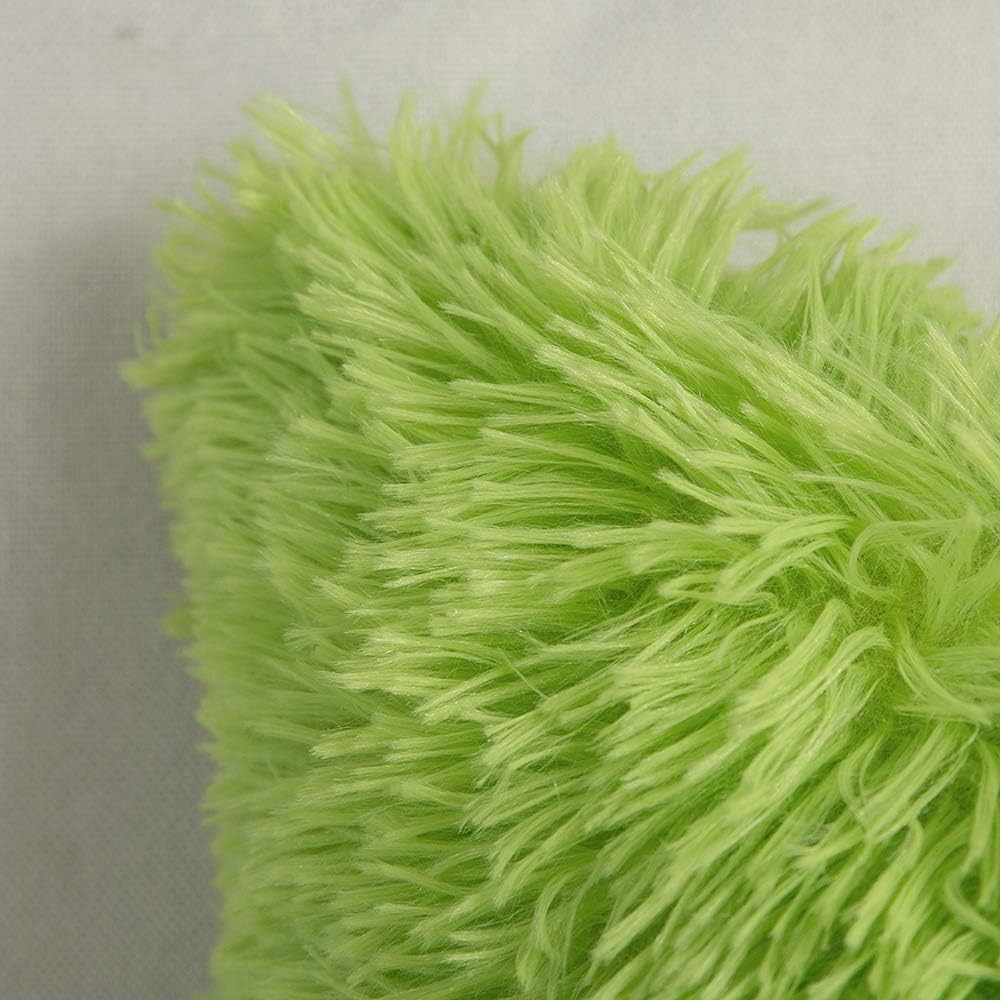 Green Faux Fur Throw Pillow Covers 2 Units, 18x18 Inch Plush Decorative Cushion Cases For Sofa, Bedroom And Car photo 2