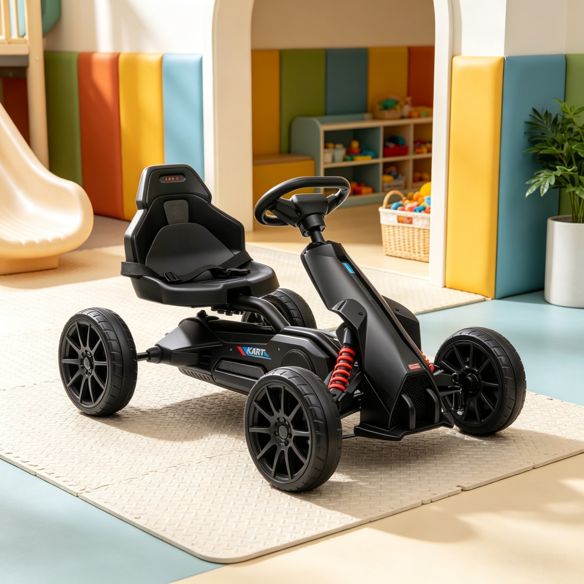 Black Children's Pedal Kart, Adjustable Seat, Durable Swing Axle, Safe Outdoor Riding Toy photo 4