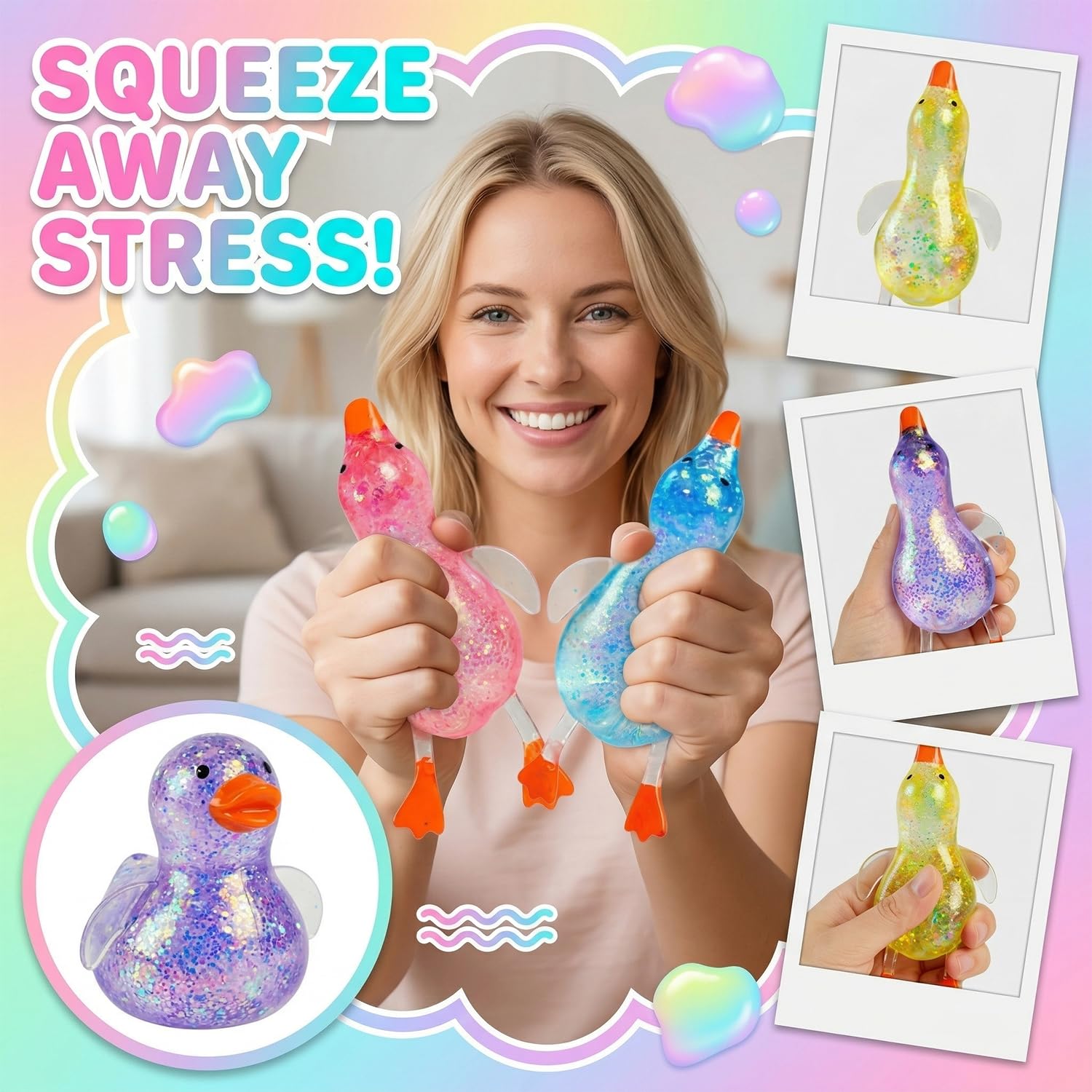 Cute Duck Squishy Sugar Stress Ball,Soft Duck Stress Relief Sugar Ball Toys And Moldable Slow Rise Relaxing Sensory Fidget Stress For Anxiety Relief photo 4