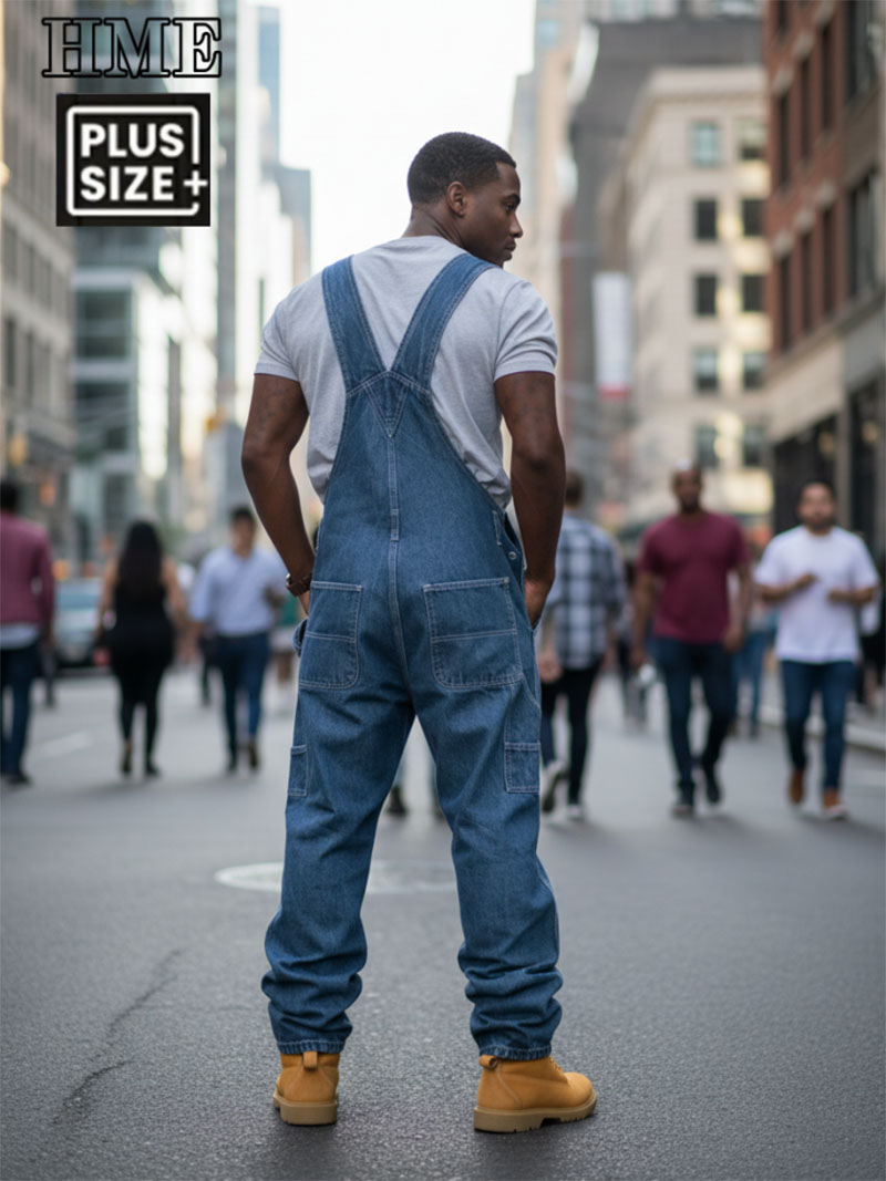 Men's Loose Fit Denim Overalls Dark Blue Carpenter Bib Pants Casual Streetwear Workwear photo 5