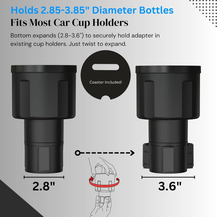 Swigzy Car Cup Holder Expander, Water Bottle Adapter Extender Insert, Black photo 5