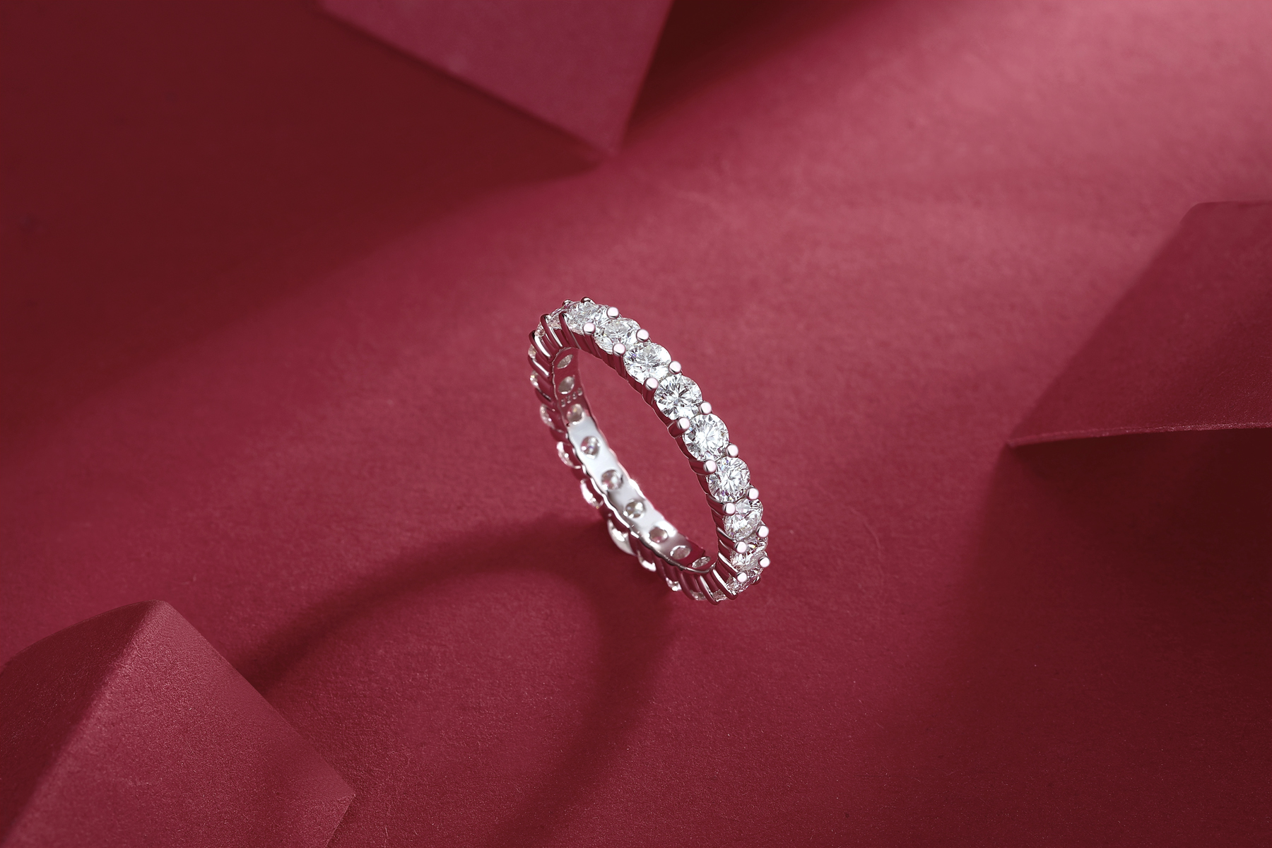 S925 Silver 2.7g Platinum Plated Moissanite Eternity Ring, 3.0mm 19pcs D VVS1 Band, GRA Certified US 5-9 photo 6