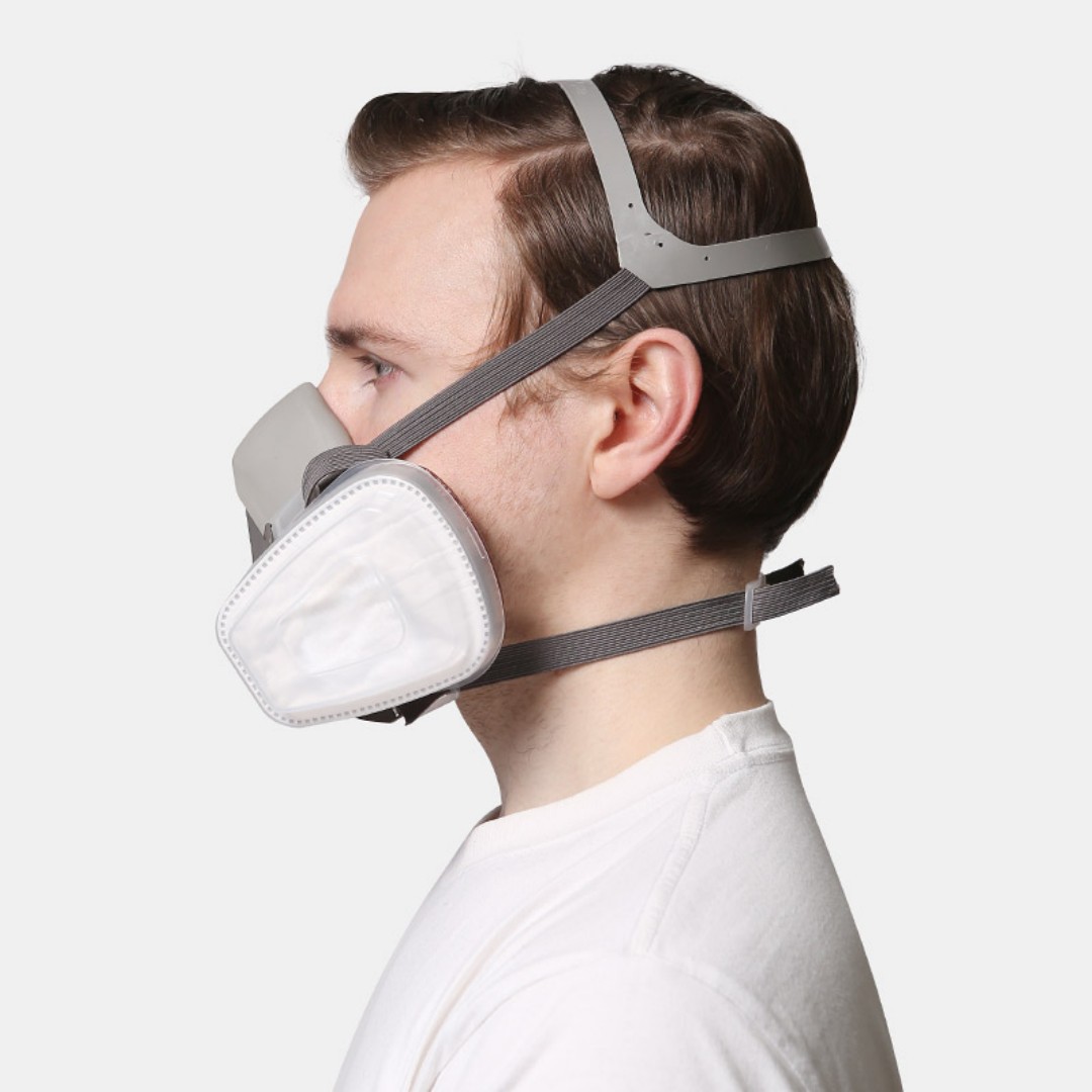 Gray-White Dual-Cartridge Respirator Mask photo 3