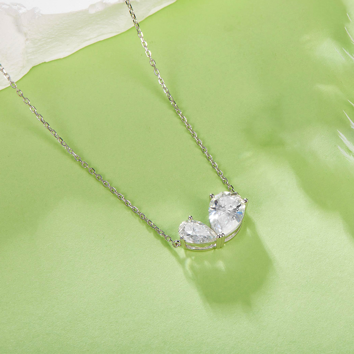 S925 Silver 3g Two Stone Pear Moissanite Necklace, 10x7mm & 8x5mm D VVS1, GRA 42&3cm photo 3