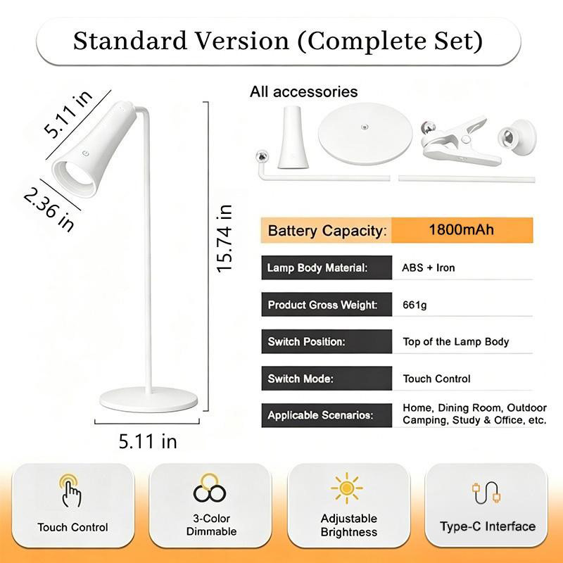 4in1 Magnetic LED Desk Lamp, Cordless Wall Mount Light, Portable Flashlight & Night Light, Stepless Dimming, 3 Color Modes, Rechargeable, Eye Care Reading Lamp For Bedroom, Desk, Nail Art photo 6