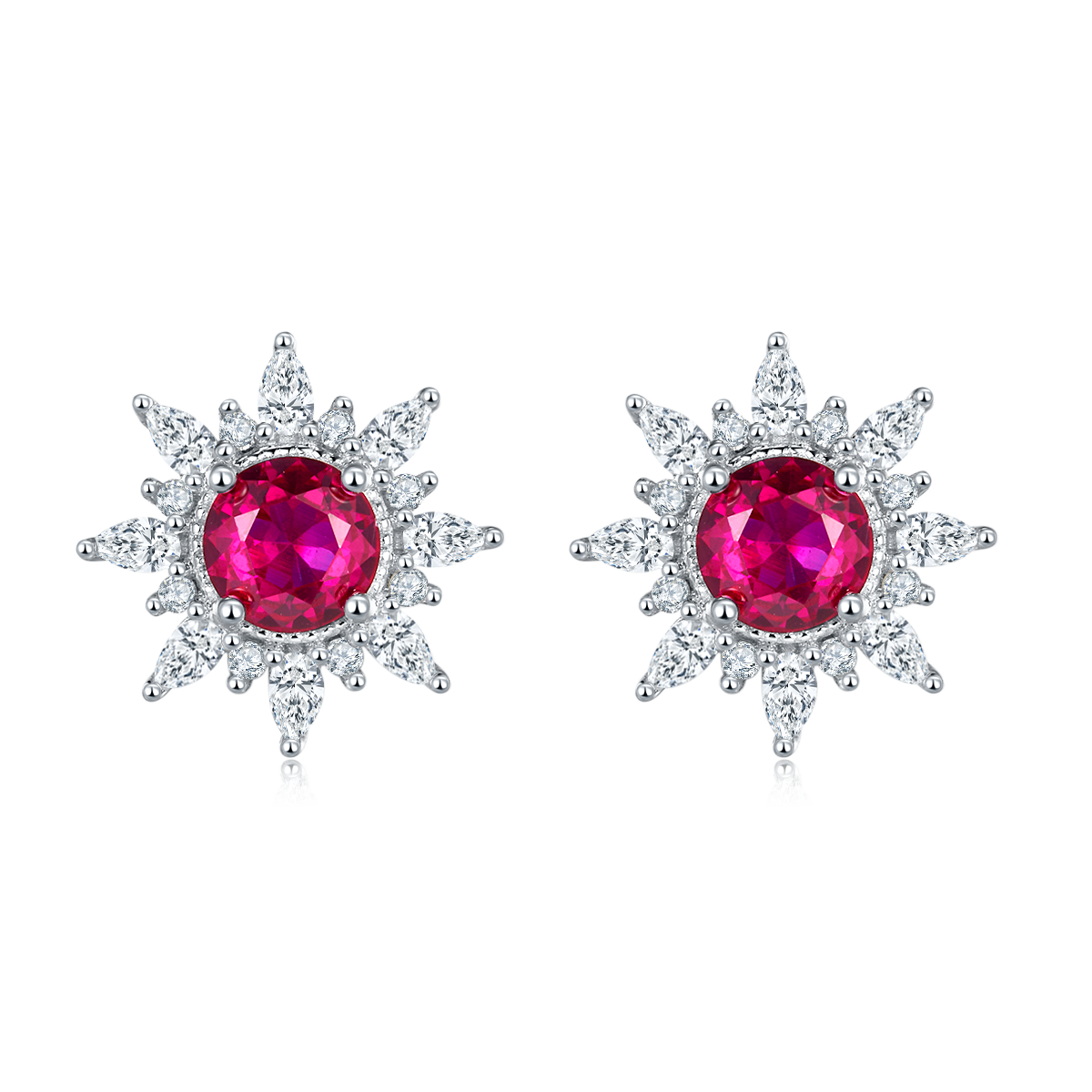 S925 Silver 2.6g Star Design Lab-Created Ruby Stud Earrings, 0.5ct 5mm, Pair photo 1