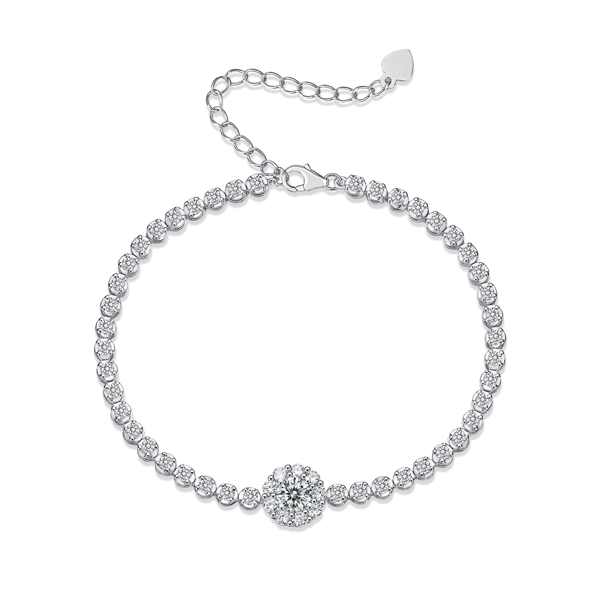 S925 Silver 7.4g Moissanite Tennis Bracelet, 0.5ct D VVS1 Halo, 16&5cm, GRA Certified photo 1