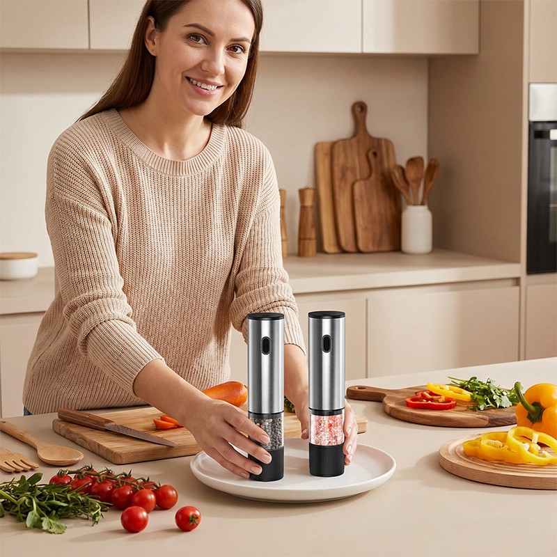 2PCS Electric Salt And Pepper Grinder Auto Mill Shaker Adjustable Coarseness V photo 4