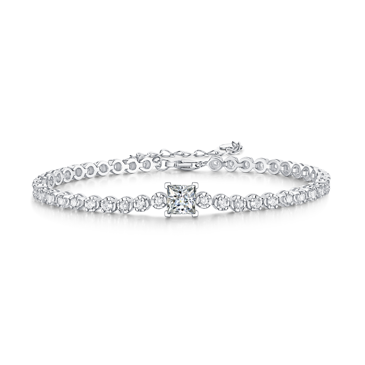 S925 Silver 1ct Princess Cut Moissanite Bracelet, 16&5cm Adjustable, D VVS1 GRA Certified photo 1