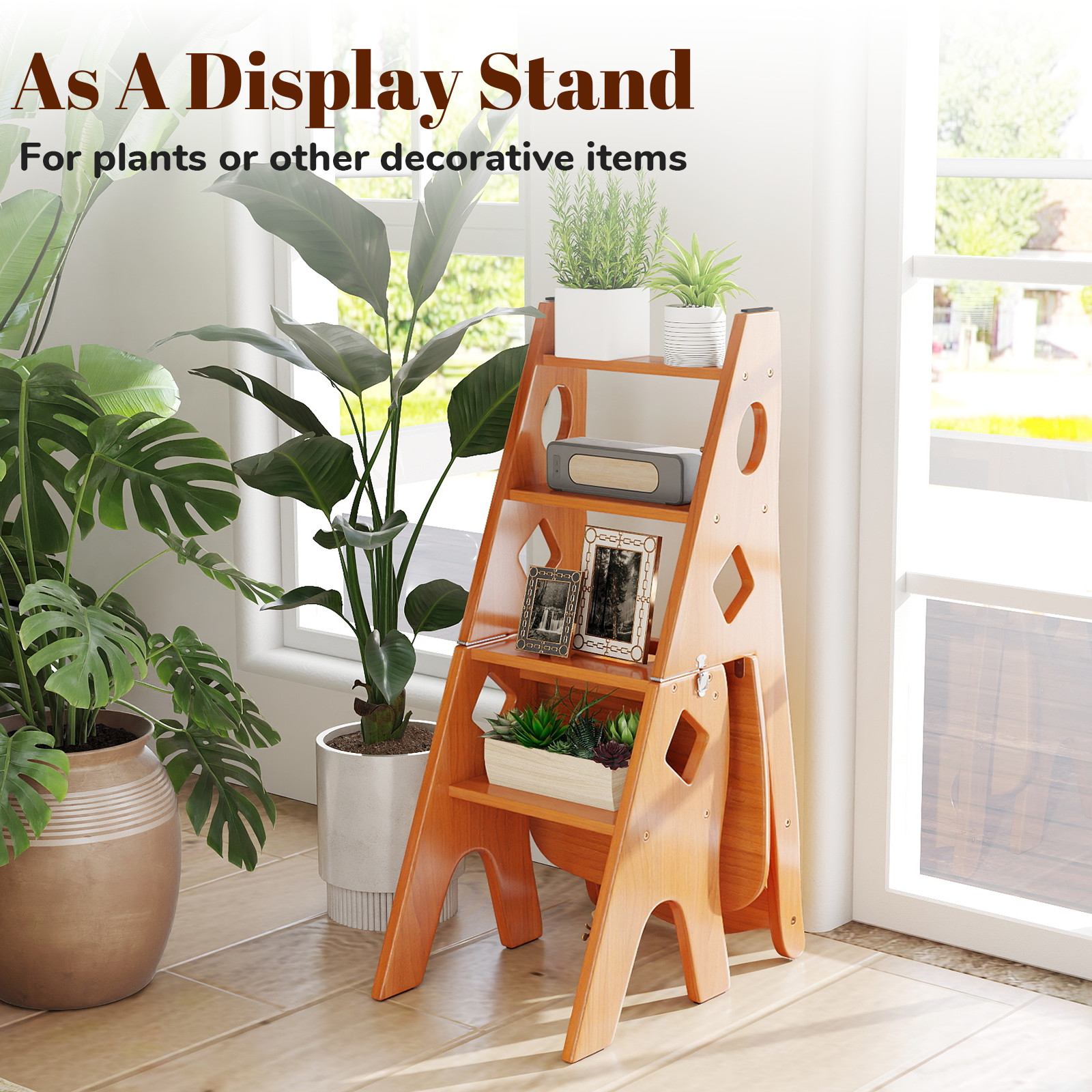 Multipurpose Folding Wooden Library Step Ladder Chair Step High Chair Step Stool photo 3