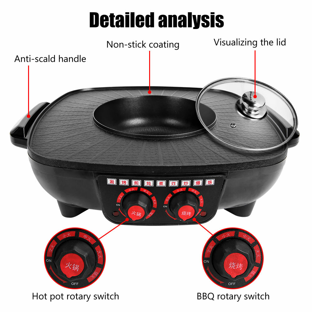 Electric 2 In 1 Hot Pot BBQ Oven Smokeless Barbecue Pan Grill Hotpot Machine AU photo 6