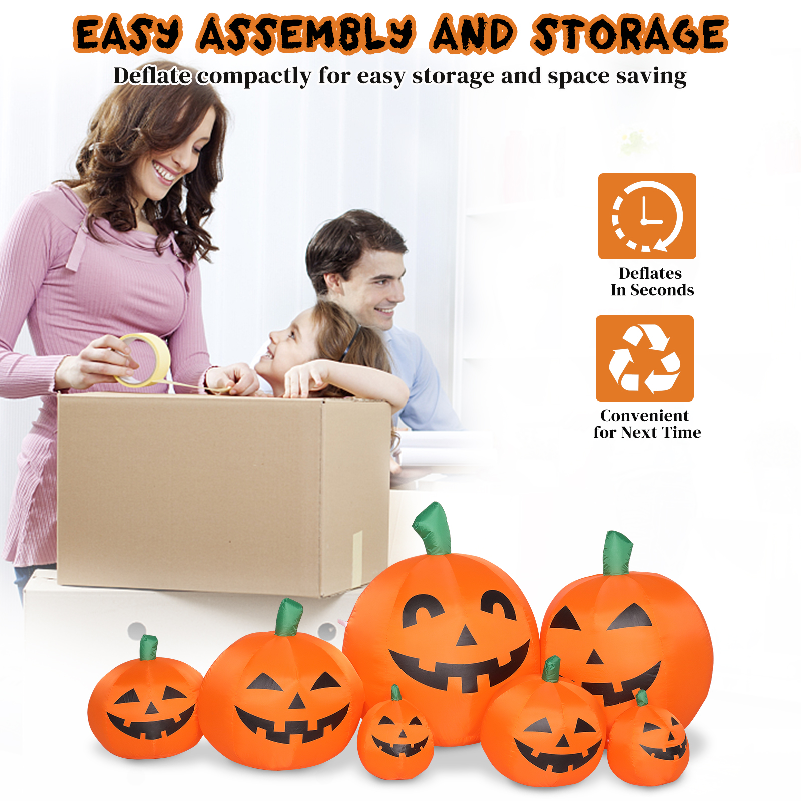 Replace 39662619 7ft Classic 7pcs LED String Lights 7pcs Pumpkin Inflatable Halloween Decoration photo 4