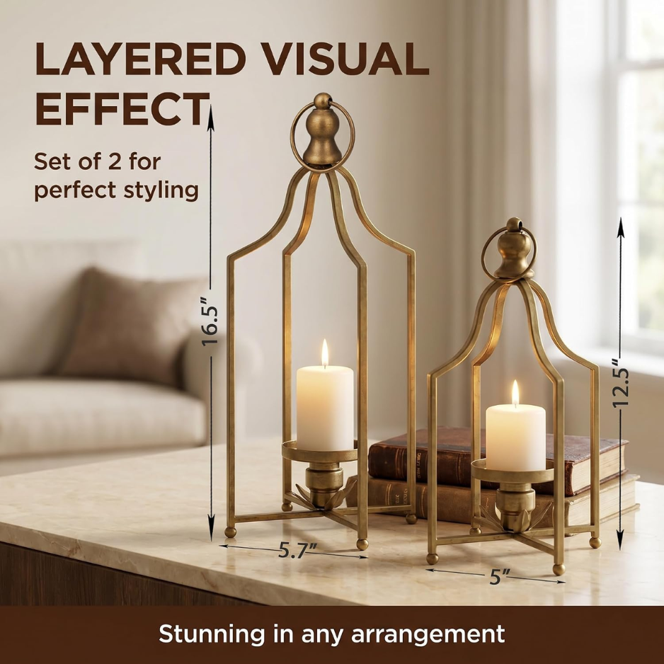 12.5 & 16.5 In Cozy Decorative Lanterns Set Of 2, Handcrafted Metal Iron Candle Holders photo 5