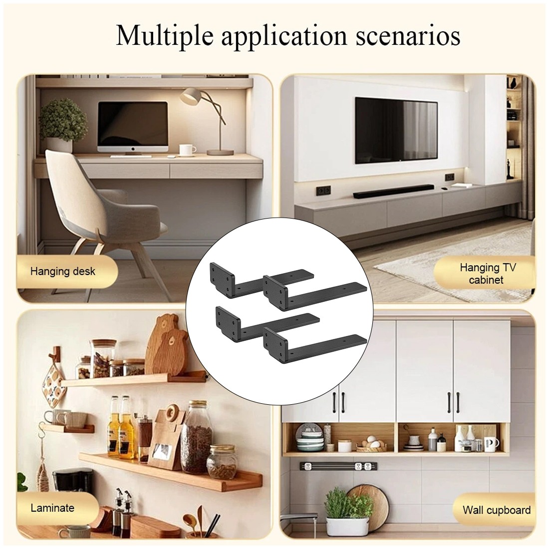 4Pcs Heavy Duty Black Cast Iron Shelf Brackets, Floating Shelf Supports 20cm photo 2