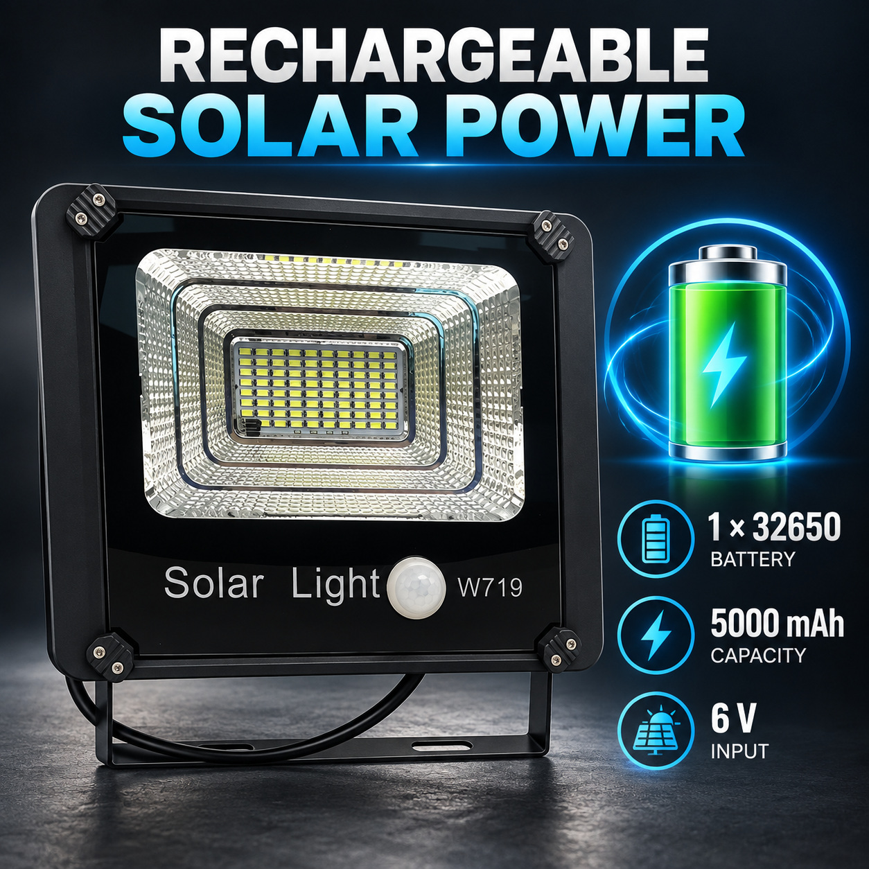 Solar Powered Motion Sensor LED Work Light 80W 5000mAh For W719 Remote Control Street Battery photo 3