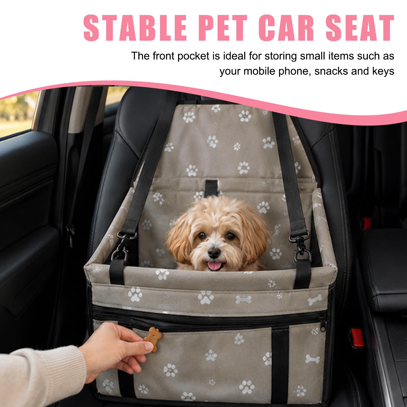 Pet Car Seat, Breathable Foldable Cat Dog Car Booster Seat With Safety Leash & Mesh Window, Waterproof Oxford Cloth Vehicle Travel Basket For Small Medium Dogs & Cats photo 3