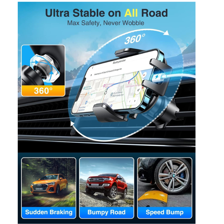 Car Phone Holder VANMASS Upgraded Strongest Suction Clip Cell Phone Mount For Dashboard Windshield Vent Kit, Truck Cradle Stand For 18 Pro Max 17 16 15 Android,Ink Black photo 4