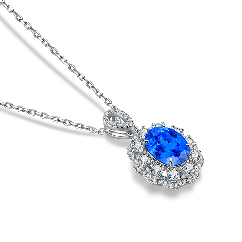 S925 Silver 4g Lab-Created Cobalt Spinel Paraiba Necklace, 7x9mm Pendant, 40&5cm photo 4
