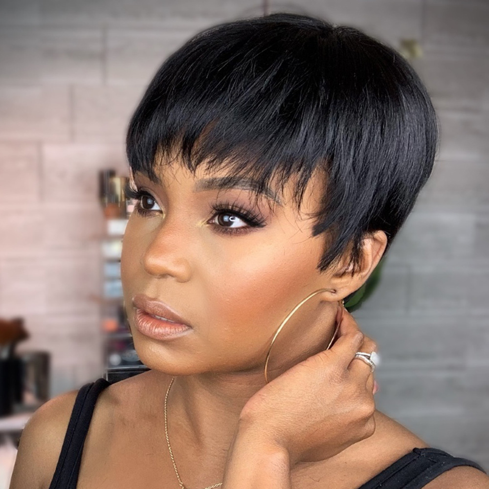 Short Pixie Cut Human Hair Wig With Bang photo 1