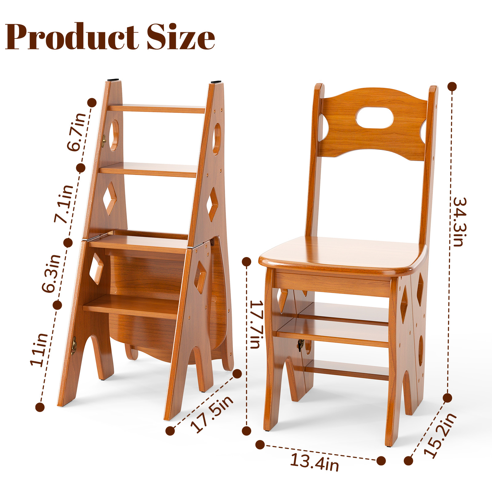 Multipurpose Folding Wooden Library Step Ladder Chair Step High Chair Step Stool photo 2