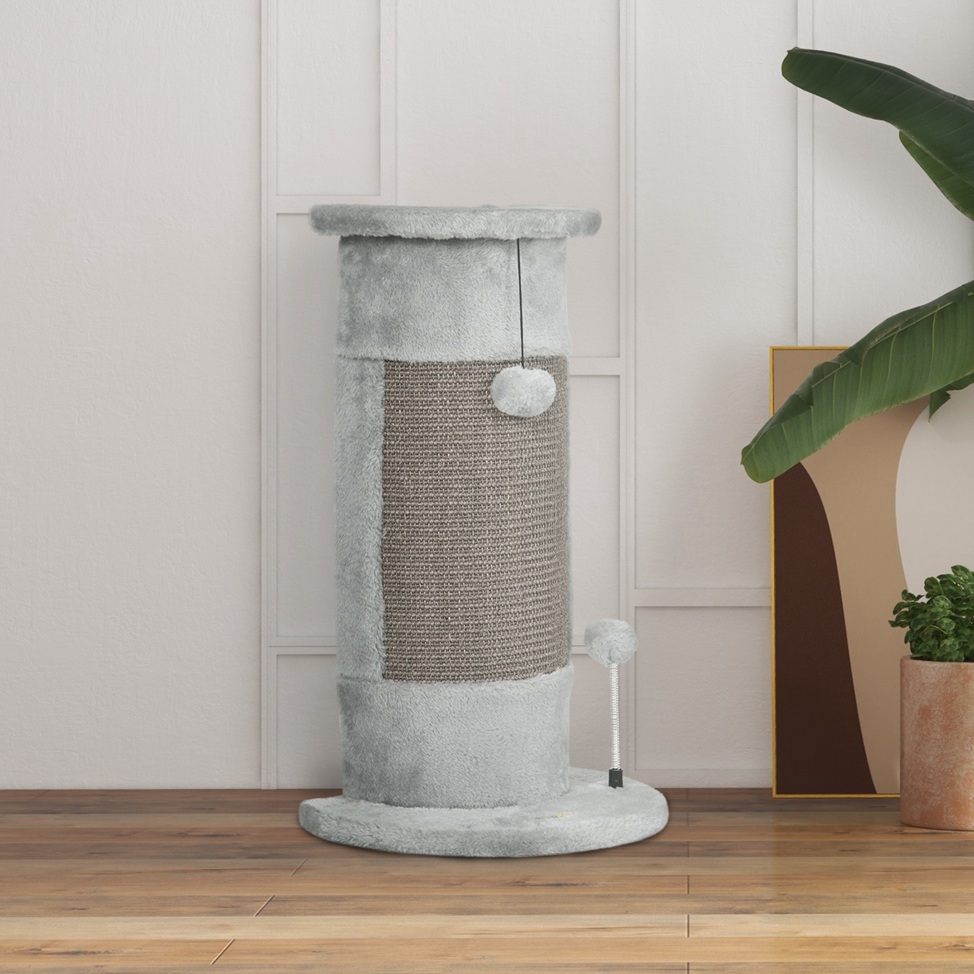 58cm Cat Scratching Post, With Covered Plush, Play Balls, For Corner Walls - Grey photo 4