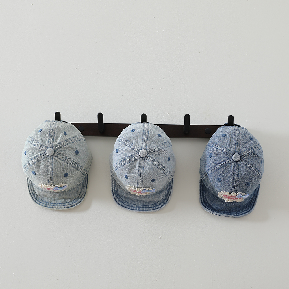 Sweet Style Patchwork Lettered Lace Edging Denim Kids Baseball Cap Washed And Antique Soft Brim Bow Tie Hat photo 5