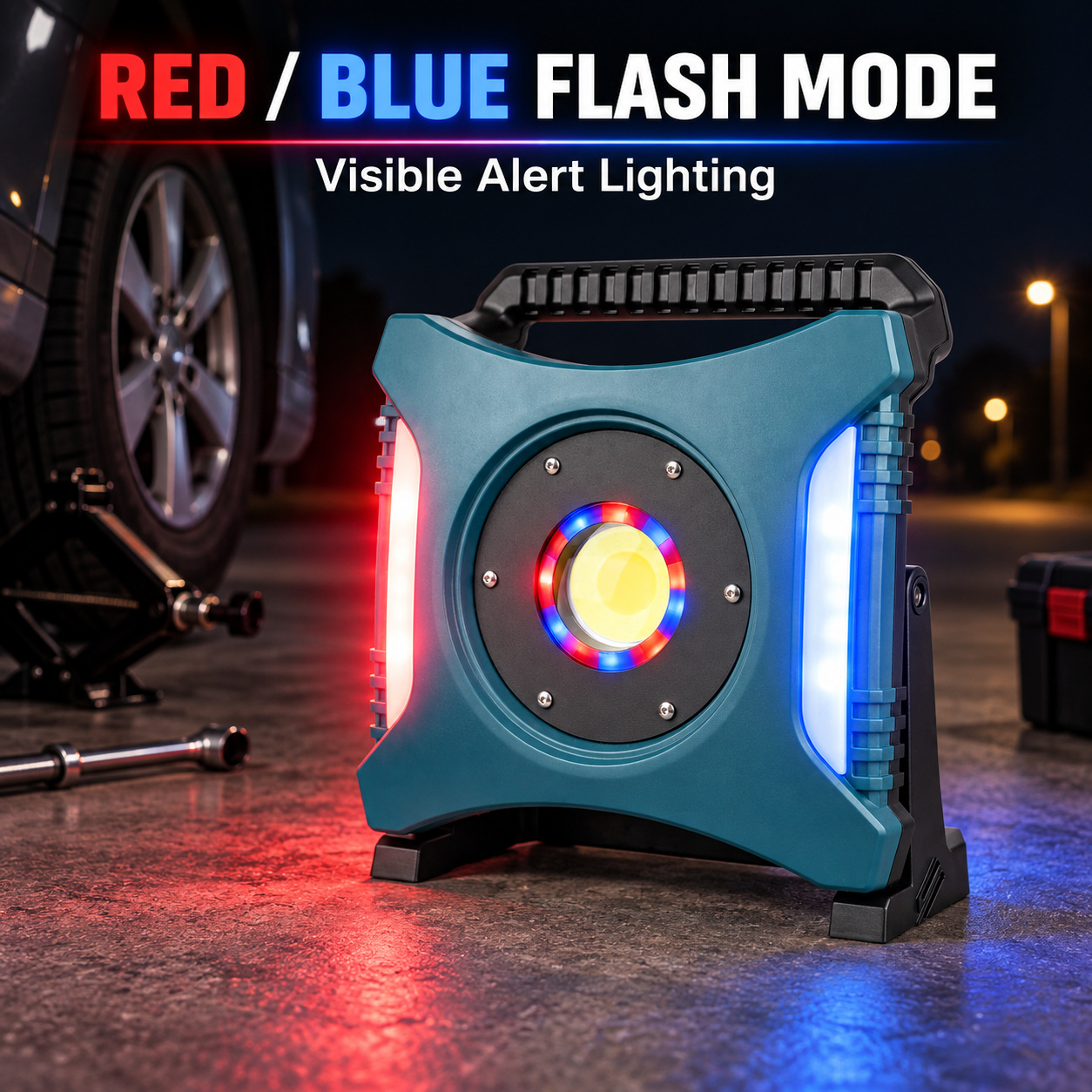 Rechargeable Type C COB Batteryversion 18650 W8142 1 Red Blue Warning LED Flood Light 6500mAh photo 3