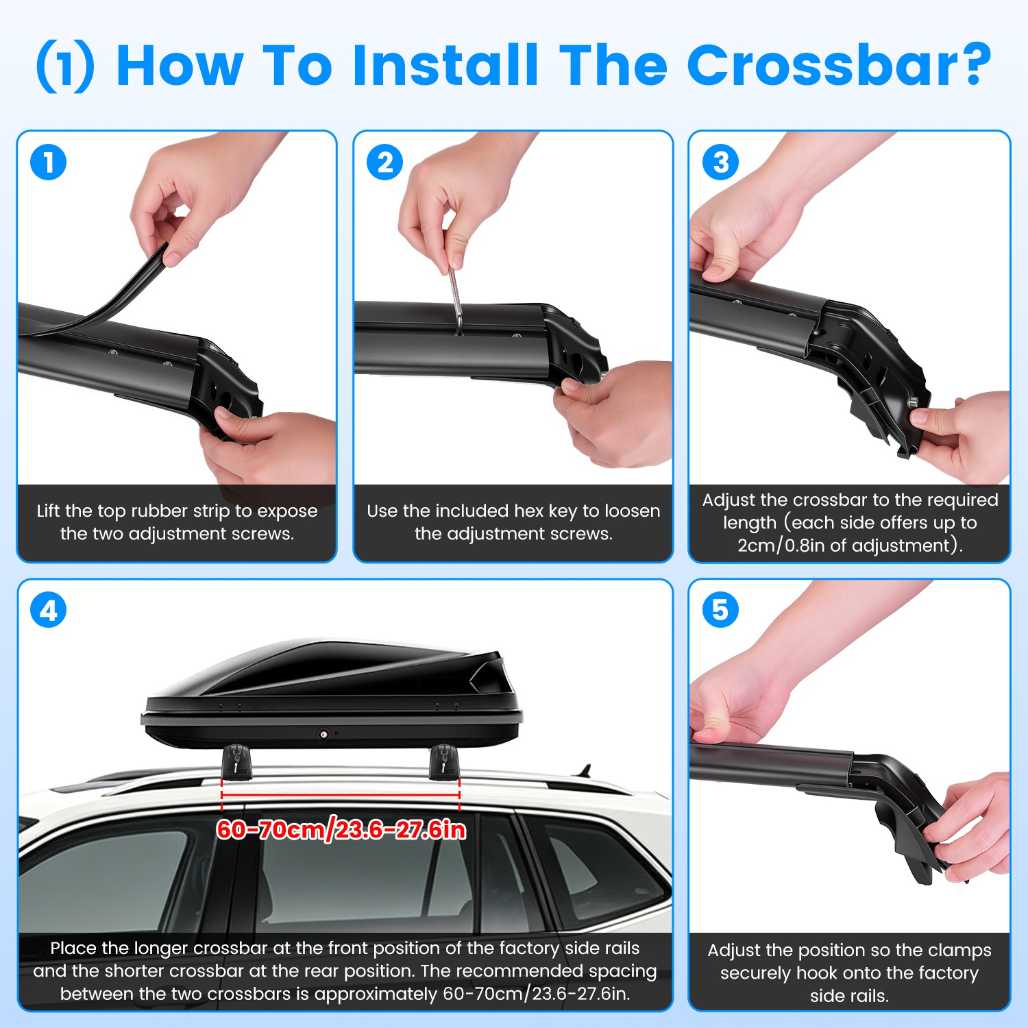 Roof Rack Cross Bars Fit For Atlas 2022-2026 With Factory Raised Side Rails Lockable Aluminum Roof Rack Crossbars With Locks Anti-Theft Cargo Carrier Bars 330lbs Max Load photo 7