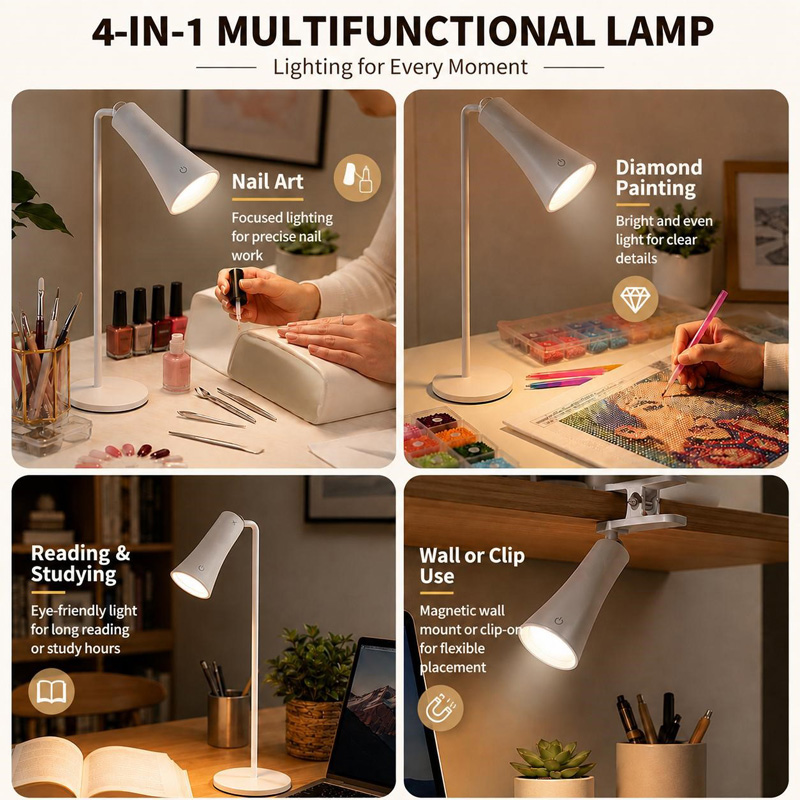 4in1 Magnetic LED Desk Lamp, Cordless Wall Mount Light, Portable Flashlight & Night Light, Stepless Dimming, 3 Color Modes, Rechargeable, Eye Care Reading Lamp For Bedroom, Desk, Nail Art photo 5