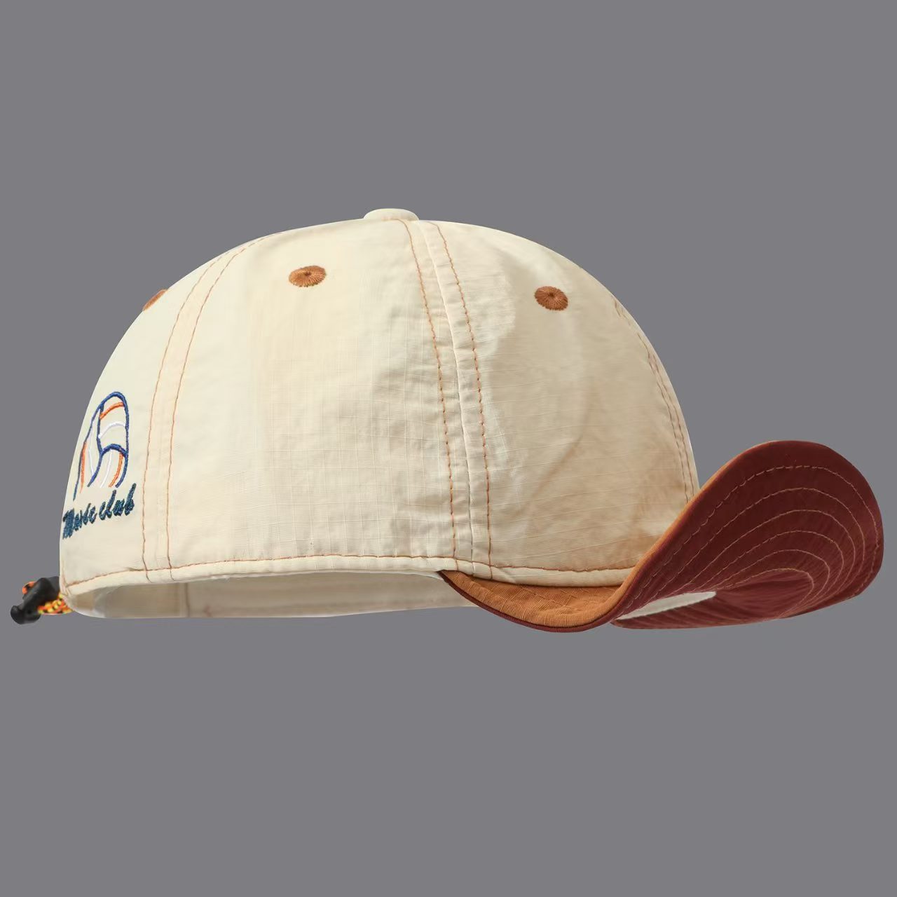 Overhanging Color-matching Quick-drying Five-piece Cap - Volleyball Letter Embroidery Mountain-style Outdoor Functional Drawstring Sunshade Workwear Cap photo 1