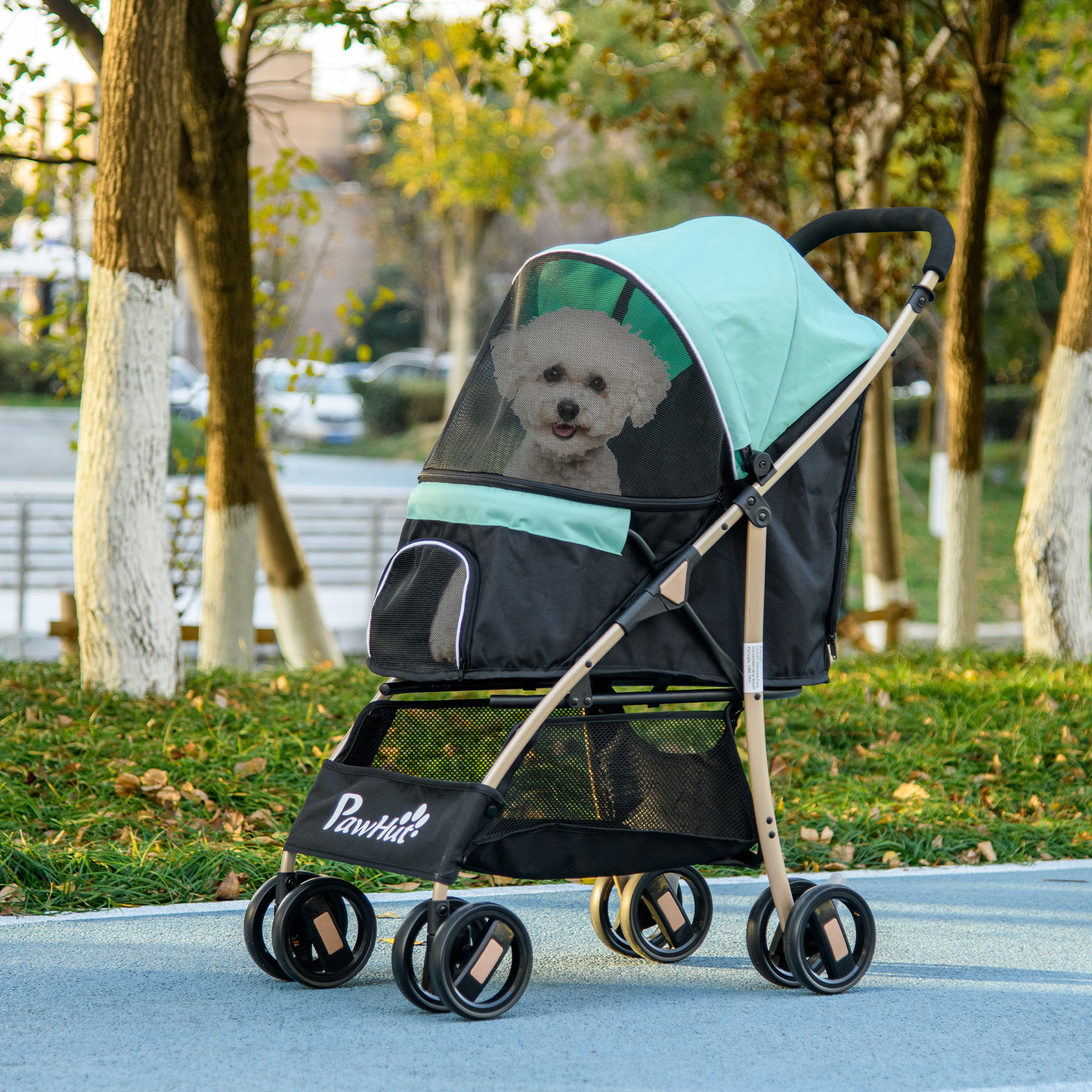Pet Stroller For Small And Miniature Dogs, With Rain Cover - Khaki photo 2