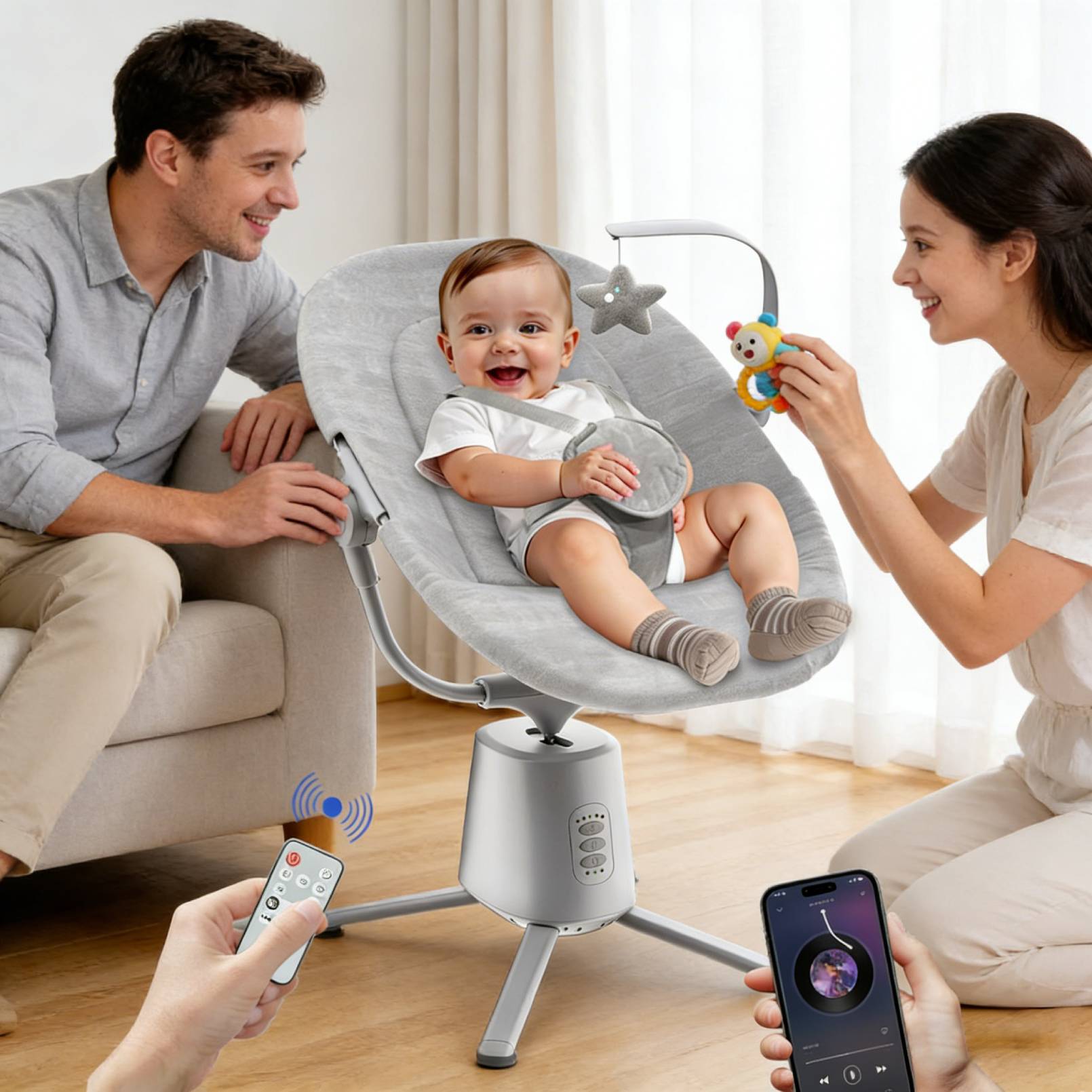 Baby Swing,Baby Swings For Infants With 3 Modes & 5 Speeds BT Enabled App & Remote Control, Electric Swing 6 Melodies And 3 Timer Setting photo 4
