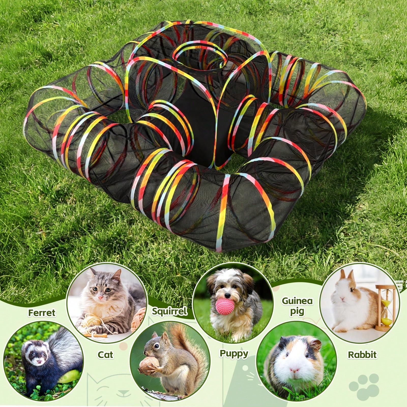 Outdoor Rainbow Cat Enclosure, 5 In 1 Portable Cat Tents For Outside Cage Free Outside Pet Enclosure Cat Tunnel Outdoor Playground For Indoor Cats And Small Animals photo 5